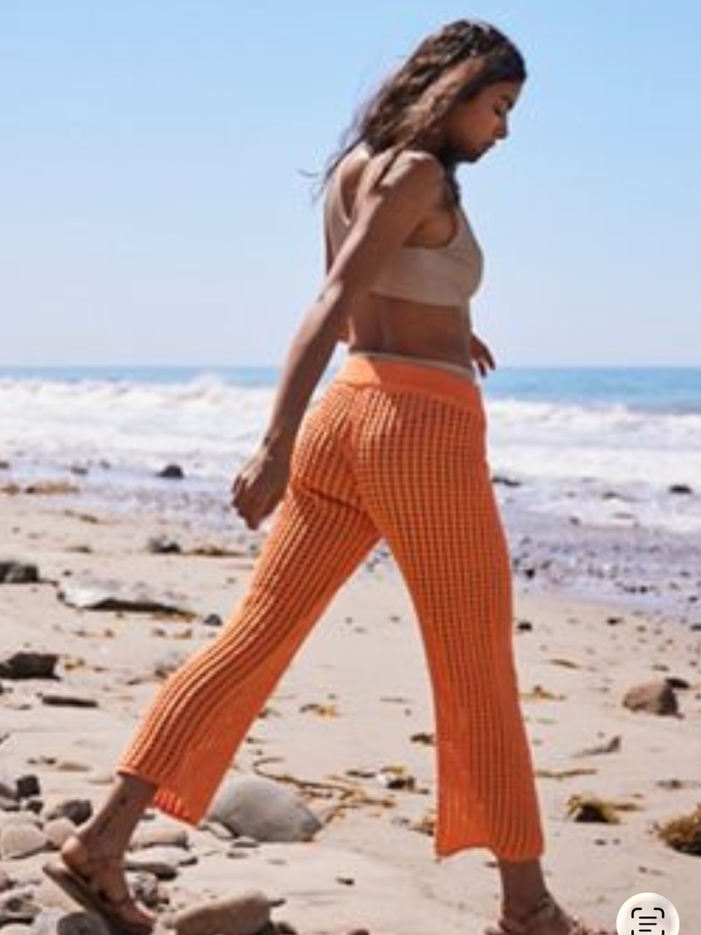 Free People Orange Cropped Knit Wide-Leg Pants